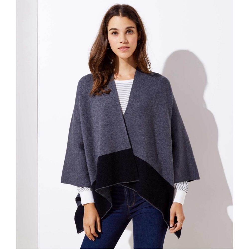 LOFT Two Tone Poncho Sweater